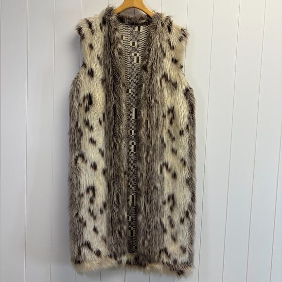Handmade Womens Boho Festival Faux Fur Leopard Print Duster Vest Size L Retro - Picture 1 of 8